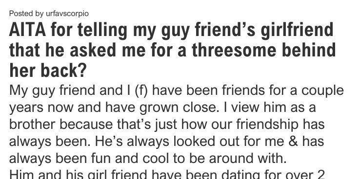 AITA for telling my guy friend’s girlfriend that he asked me for a ...