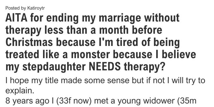 AITA for ending my marriage without therapy less than a month before Christmas because I'm tired ...