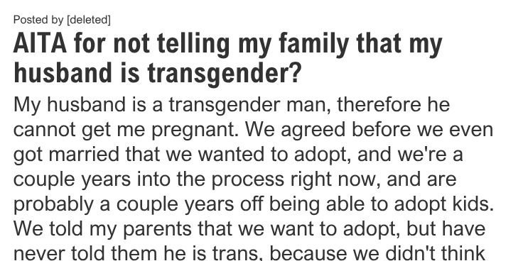 AITA for not telling my family that my husband is transgender?
